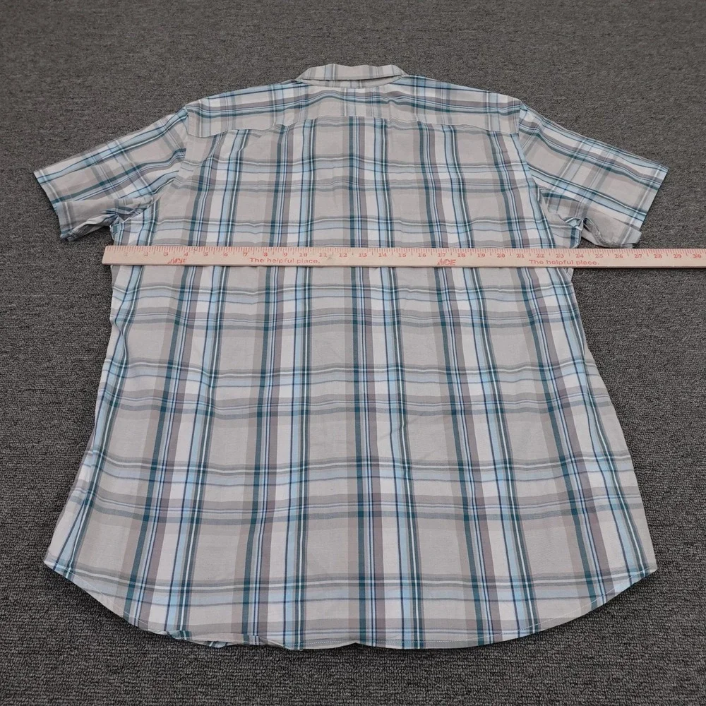 Banana Republic Shirt Mens XL Gray Plaid Short Sleeve Button Up Stretch Casual‎